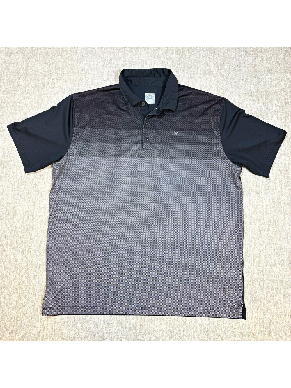 Callaway Opti-Dri Golf Polo Mens XL Black Gray Ombre Fade Colorblock Print